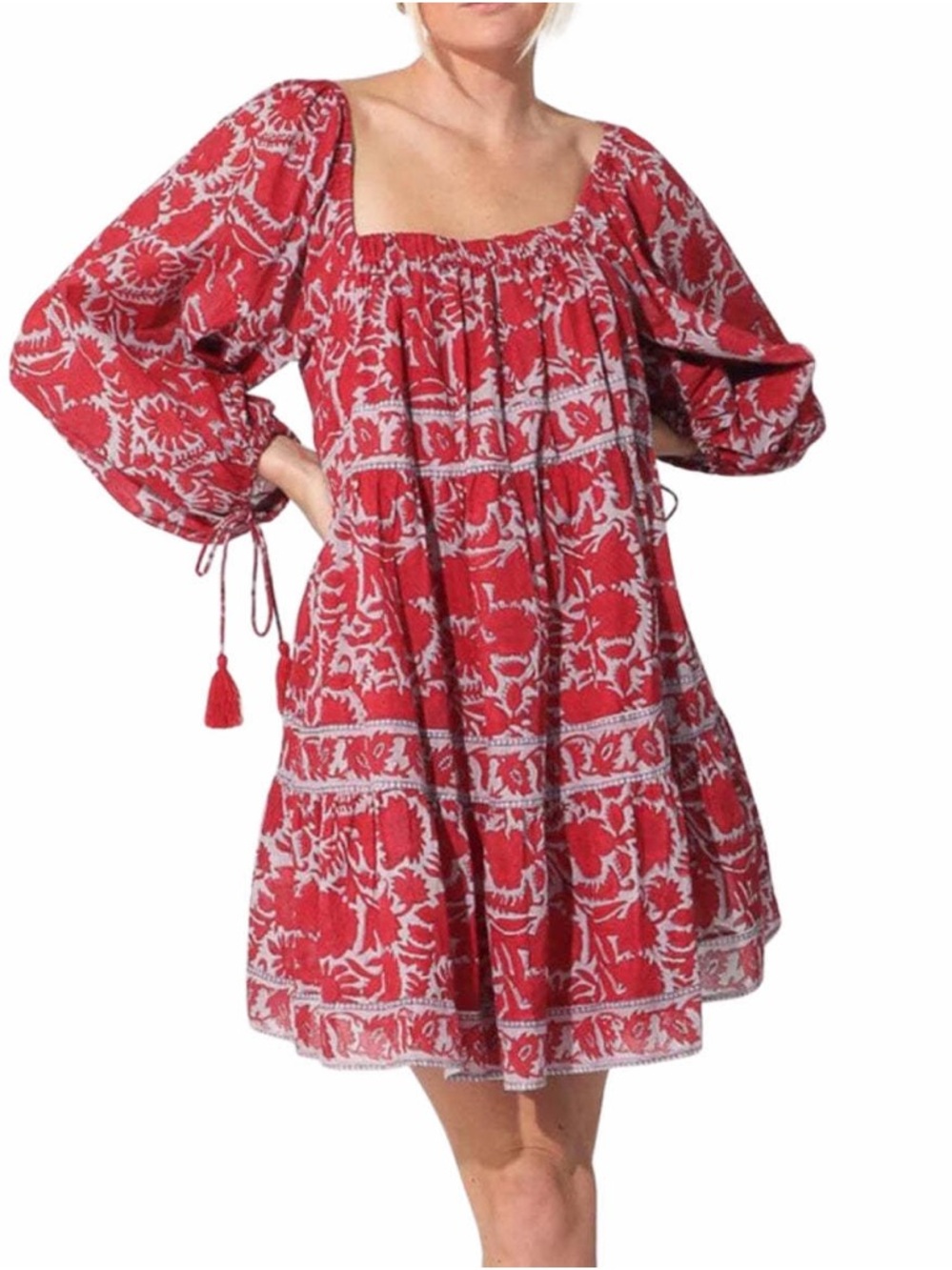 Cleobella red purple floral organic cotton Hattie trapeze mini dress Women’s S